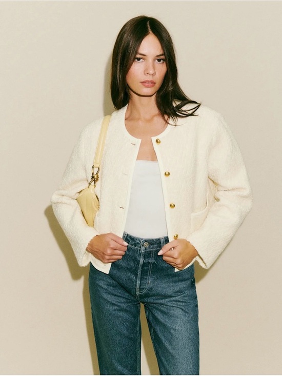 Reformation Jackets & Blazers - Reformation Dale Cropped Jacket Cream Bouclé Button Jacket